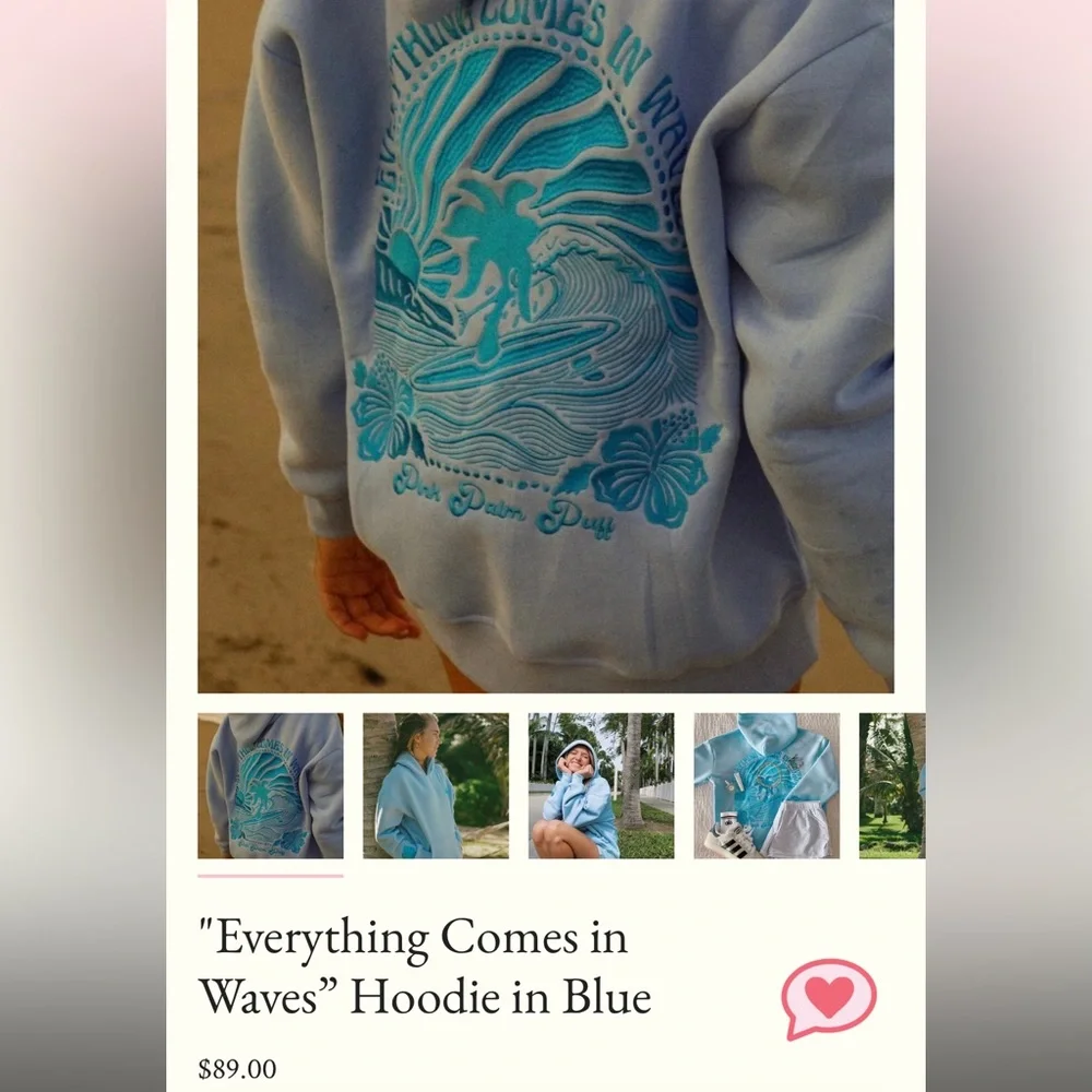 Blue Pink Palm Puff Hoodie - Picture 5 of 5